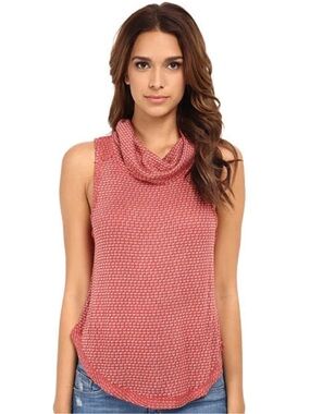 FREE PEOPLE We The Free Timbler Cowl Hacci Knit Cayenne Combo Red Tank Top Sz L